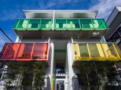 building with colorful balcony