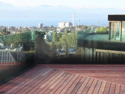 close up of a balcony glass wall