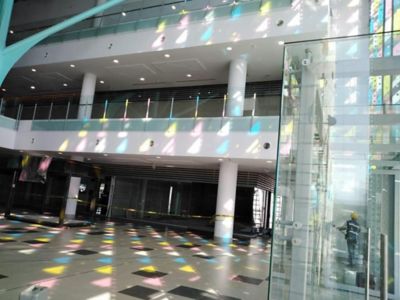 colorful reflections inside of the building
