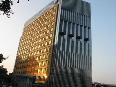 colorful orange glass facade