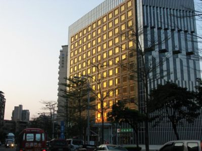 colorful orange glass facade