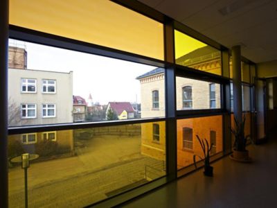 colored glass installation