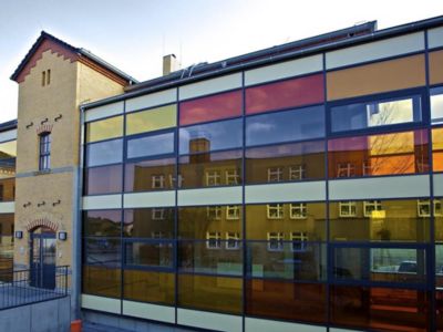 colored glass installation