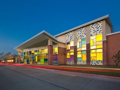 School facade with different colors