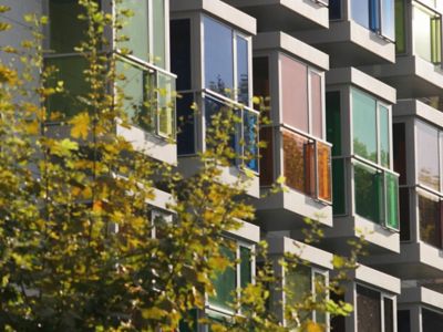 building with colorful windows