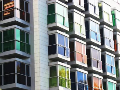 building with colorful windows