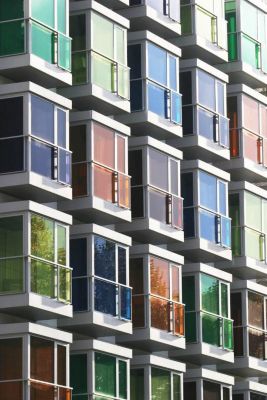 building with colorful windows