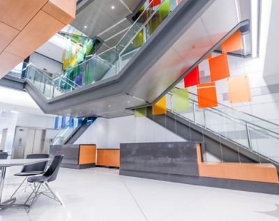 colorful squares in the middle of staircases