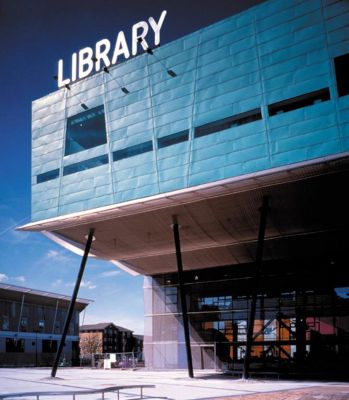 colored glass library facade