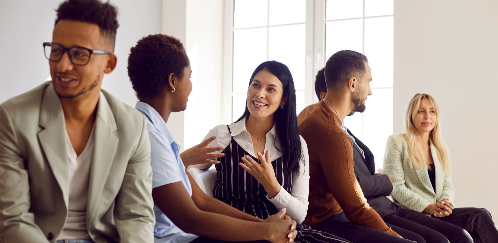 A group of people sharing with one another. 