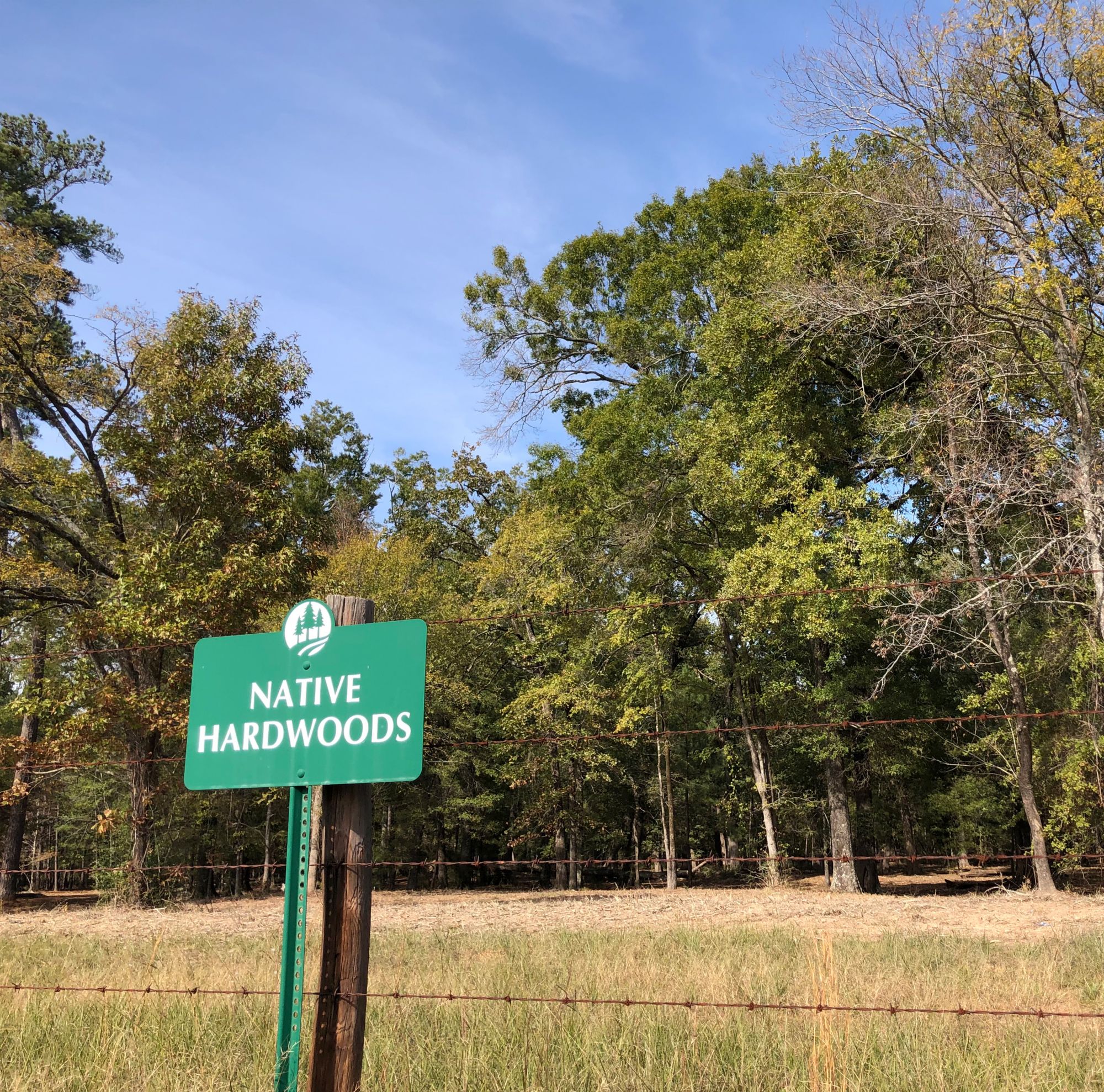 A native hardwoods sign at the Eastman Recreation Center 