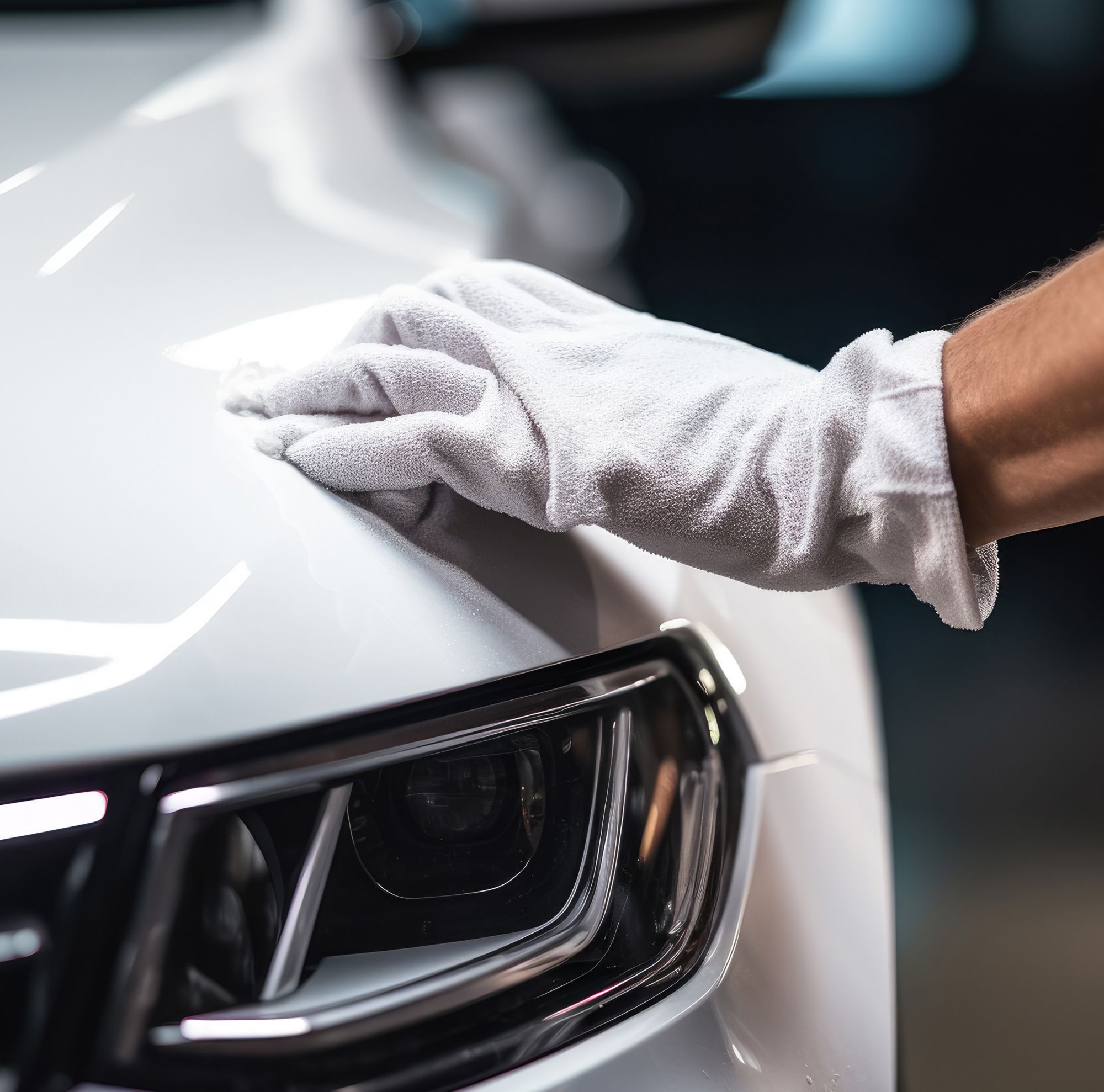 Hand polishing a car exterior. 