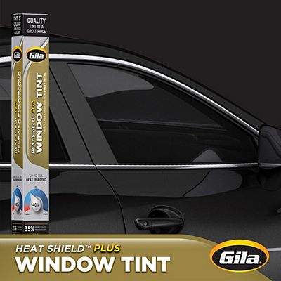 Gila® Heat Shield Plus 35% VLT Window Tint packaging in front of car