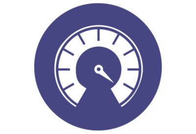 Speedometer gauge pointing high indicating high performance. 