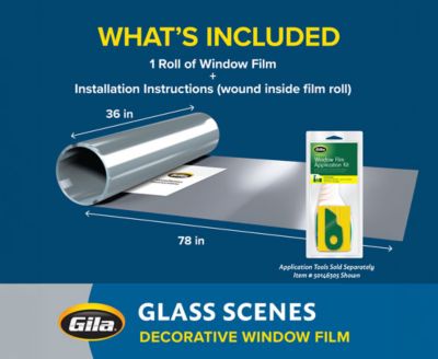 Product contents graphic detailing the 36 in by 78 in film roll and instructions.