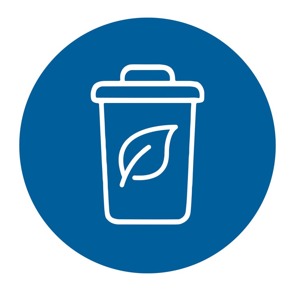 Icon depicting a leaf on a disposal canister.  