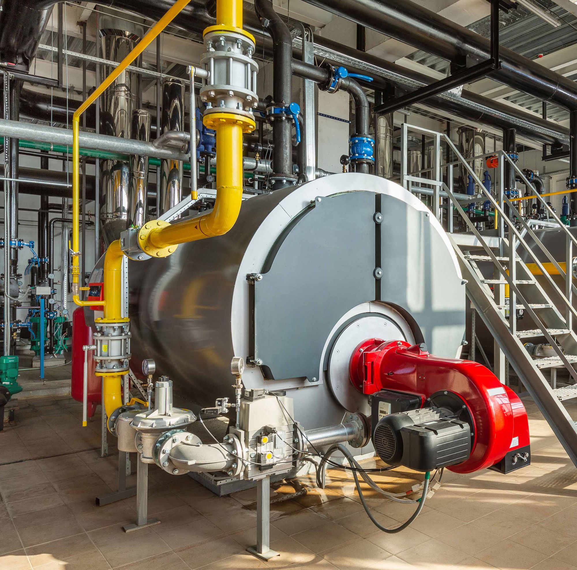 An industrial boiler room. 