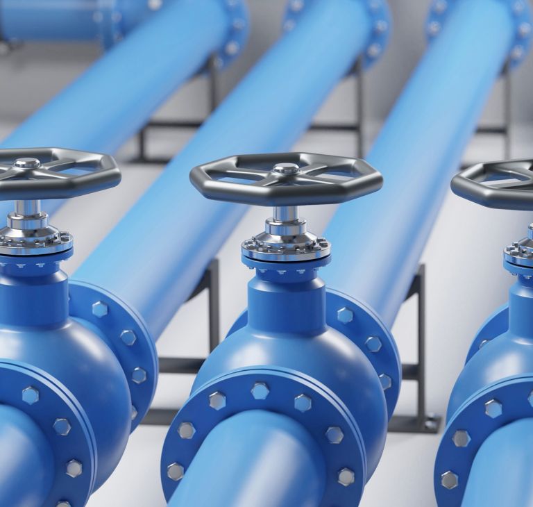 Blue industrial pipes. 