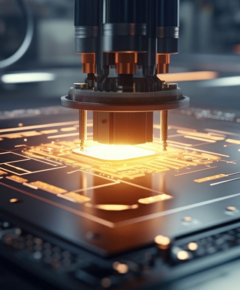 A laser etches onto electronic metal board 