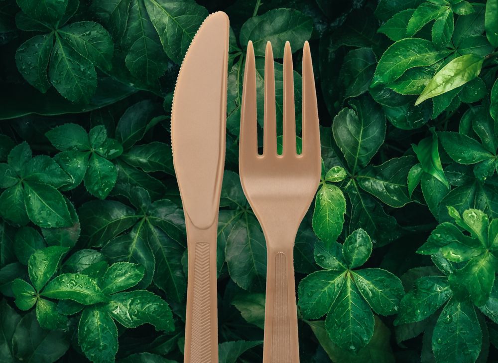 Knife and fork made with Aventa Renew compostable material.  