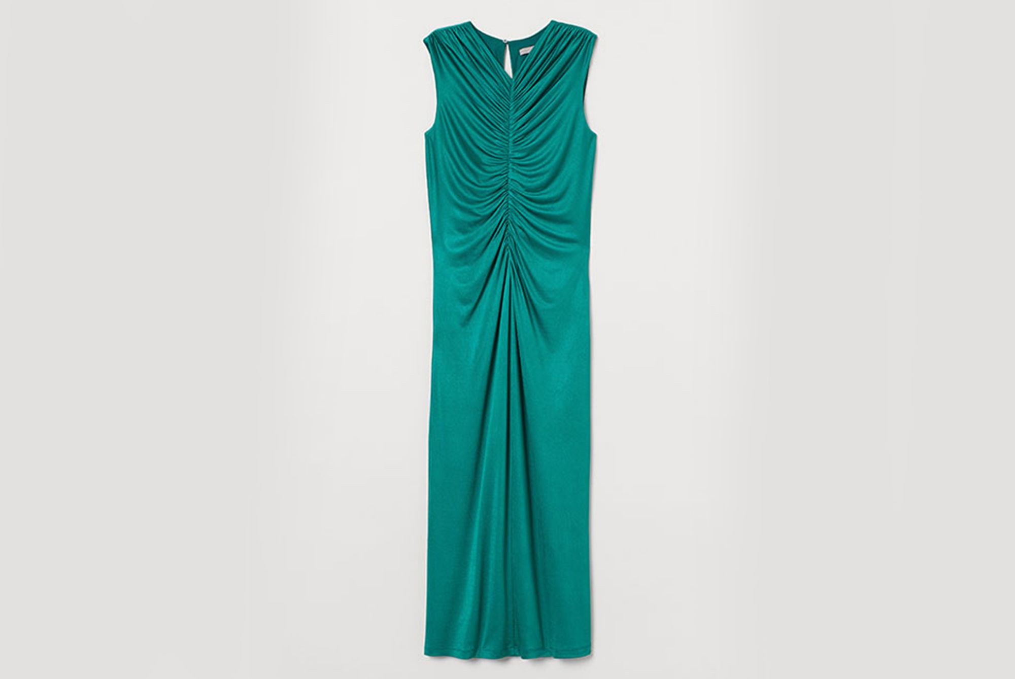 H&M brand emerald green dress made of 91% cellulose acetate Eastman Naia™ 
