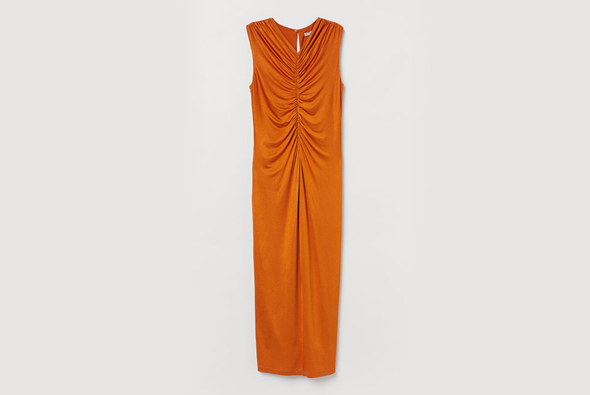 H&M brand orange dress made of 91% cellulose acetate Eastman Naia™ 
