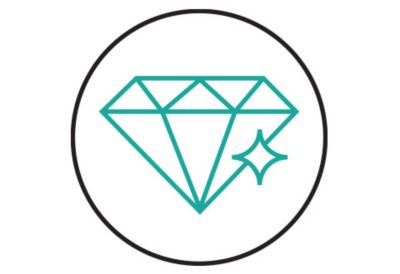 Icon of a sparkling diamond to represent the luster of Tritan copolyester. 