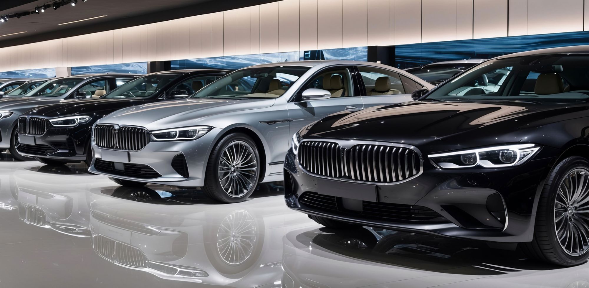 New luxury cars on display.  