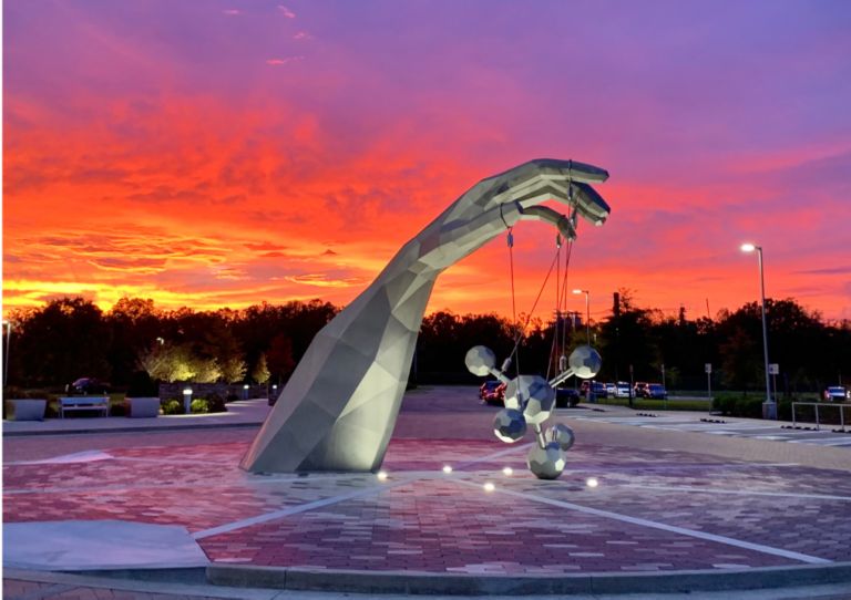 The Old Hand statue, which honors Eastman team members. 