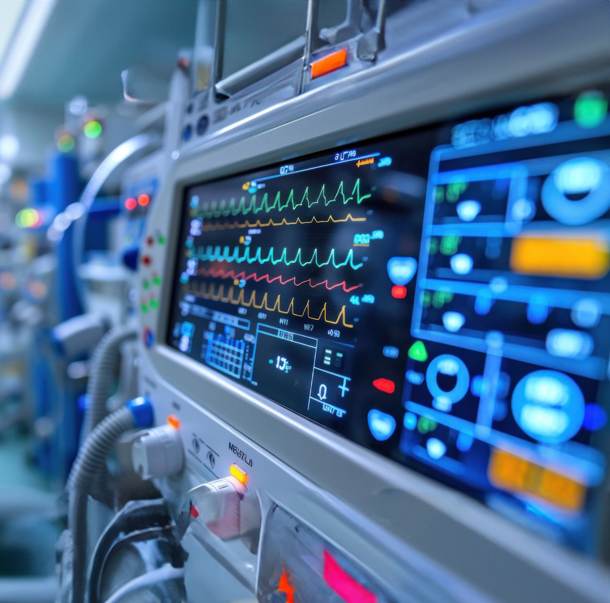 A full-screen display monitors heart rate, blood pressure and breathing. 