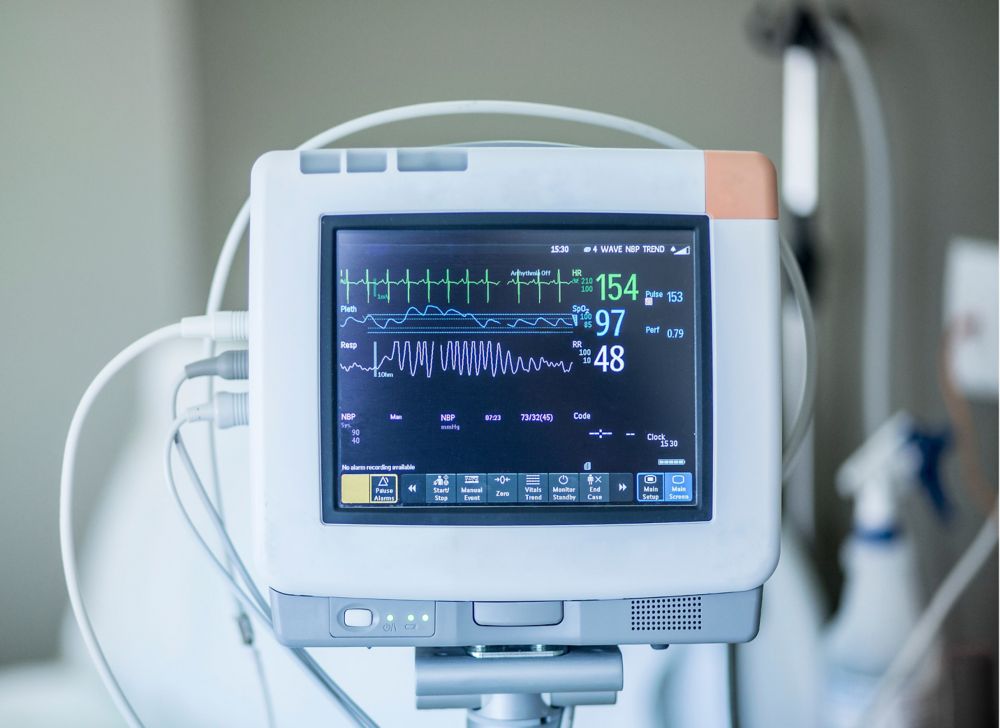 The monitor of an electrocardiogram or EKG machine.   
