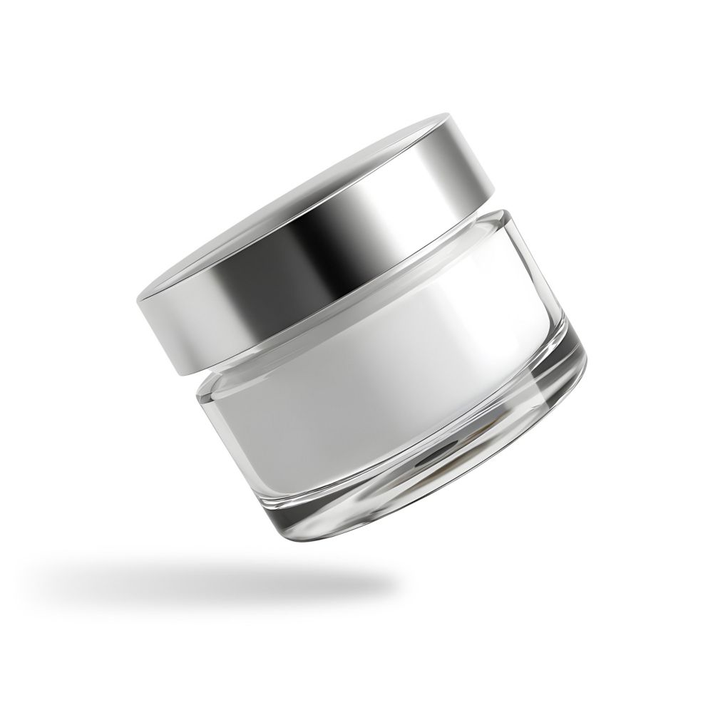 Cream-filled cosmetic jar made from recyclable resin.  