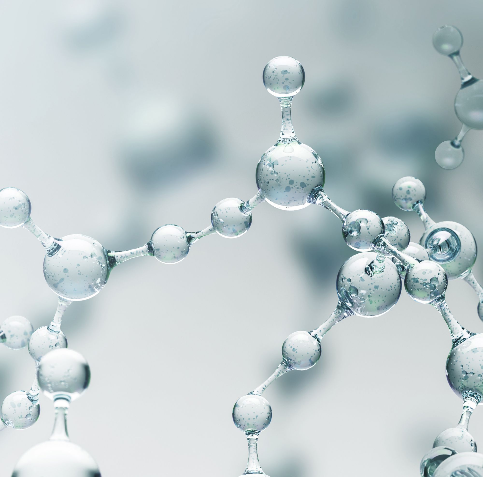 A rendering of clear molecules. 