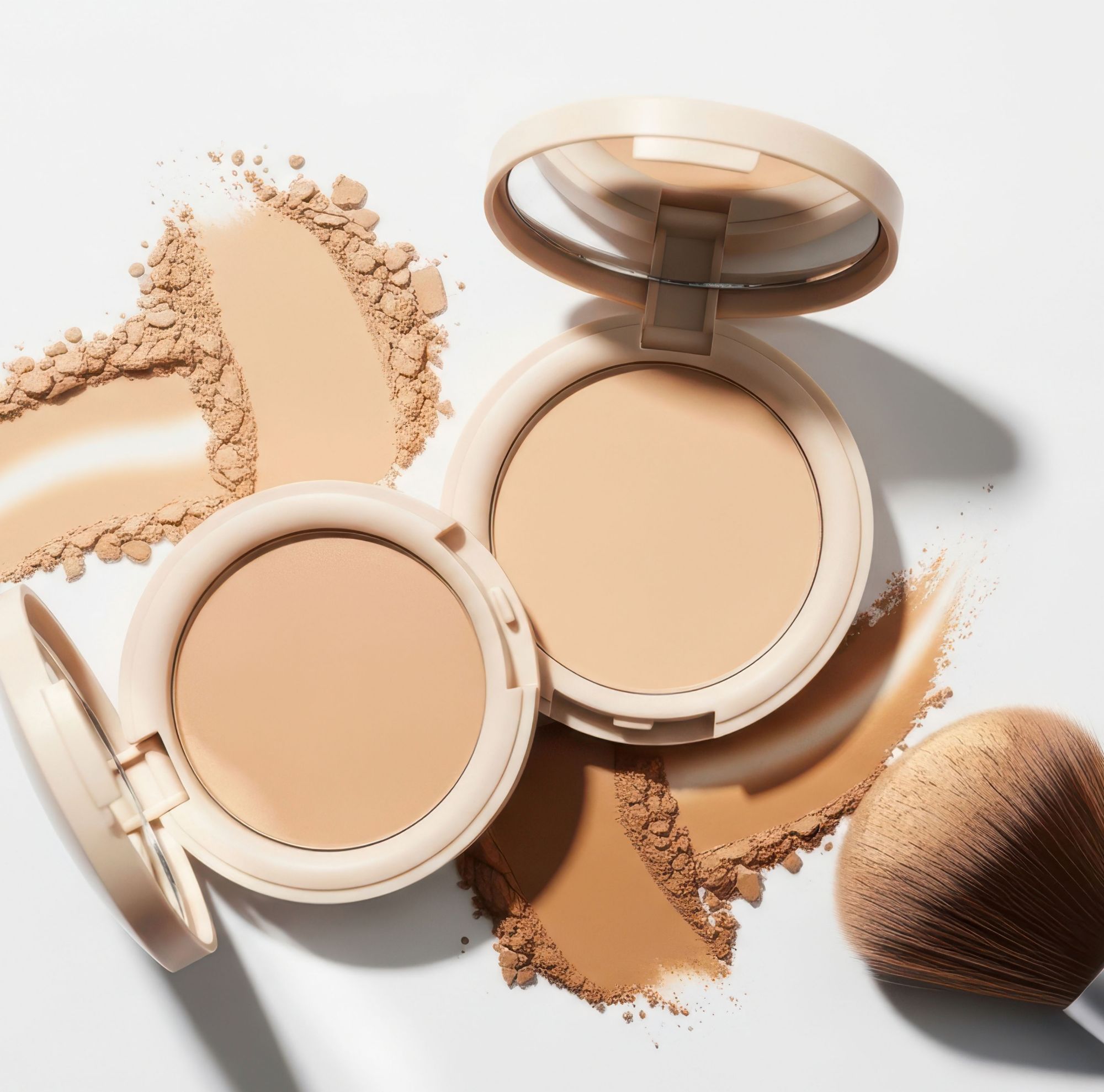 Two palettes of pressed makeup powder. 