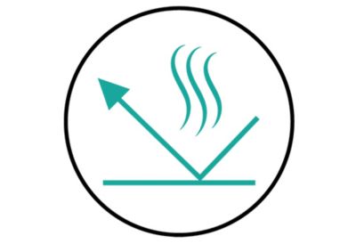 A deflecting arrow with hot steam lines icon 