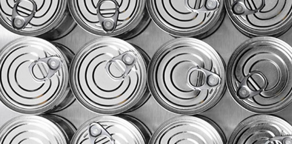 overhead view sealed metal cans 