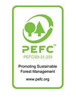 Certification logo PEFC, for sustainable sourcing of wood pulp