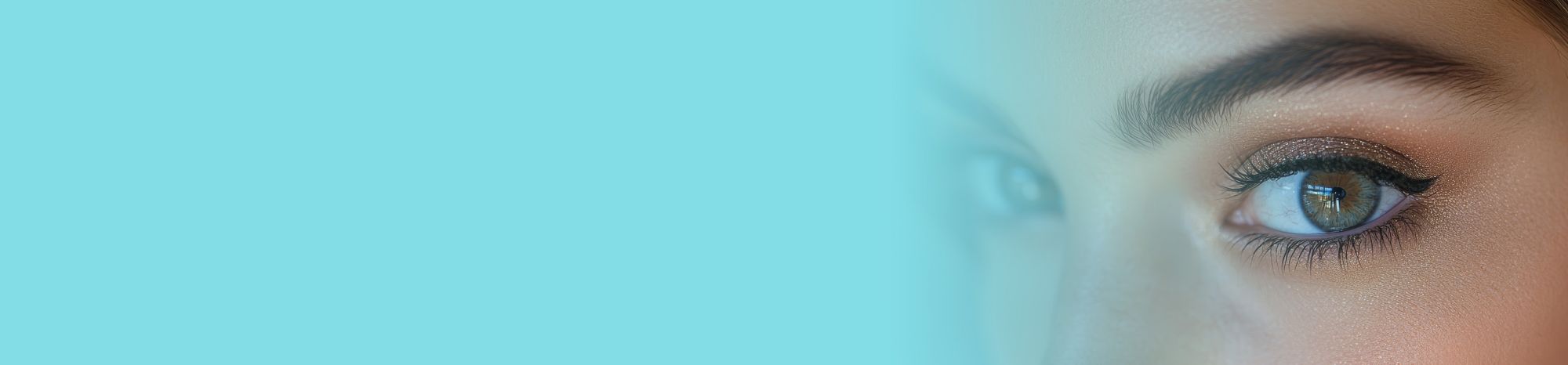 Close-up of a person’s eyes with eyeshadow, eyeliner and mascara.   