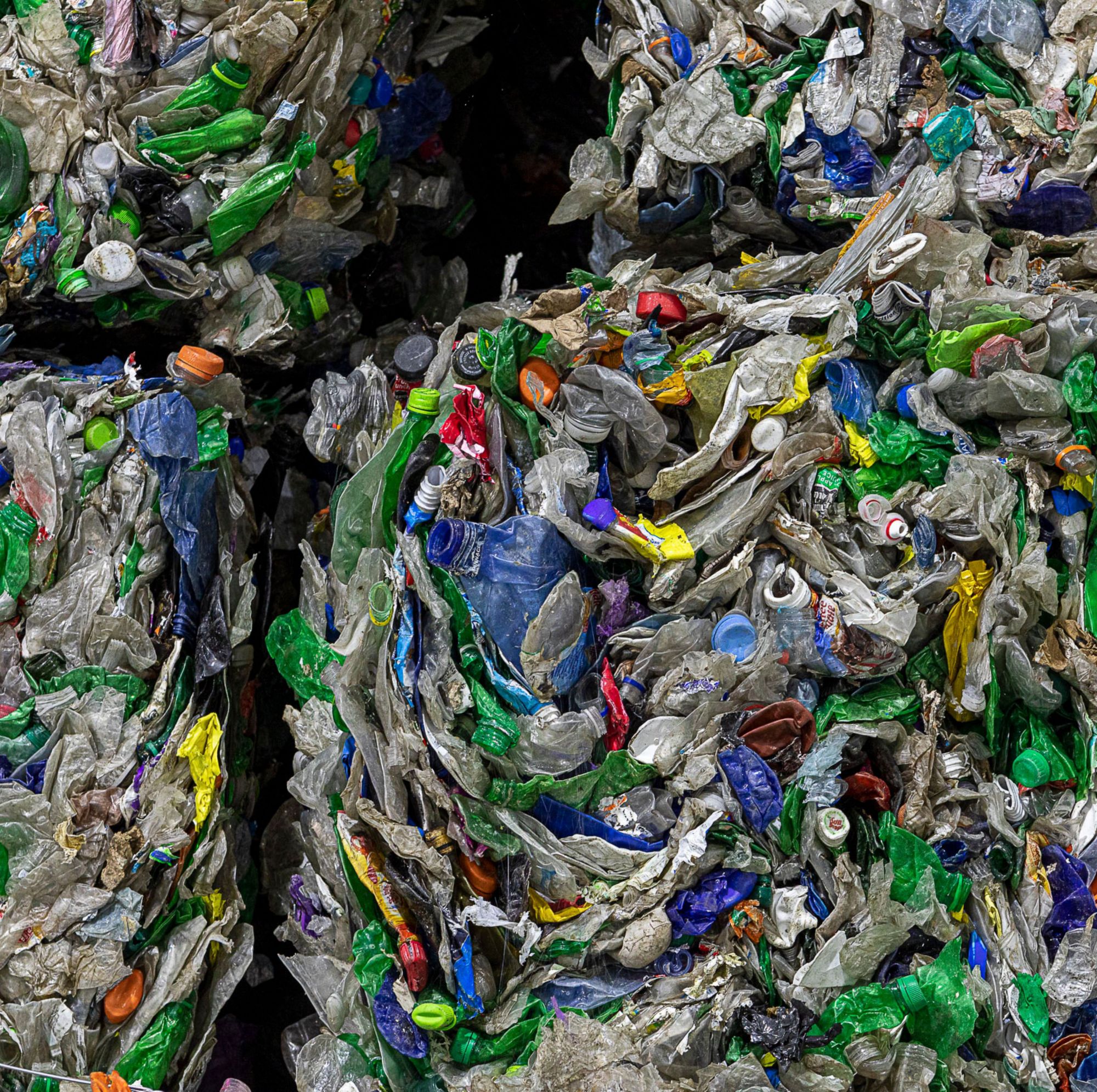 Colored PET plastic waste. 