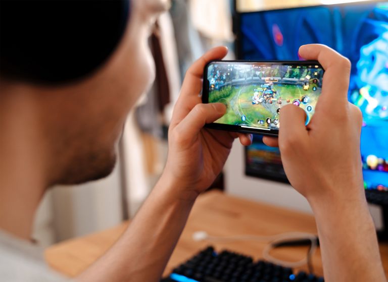 person playing video game 