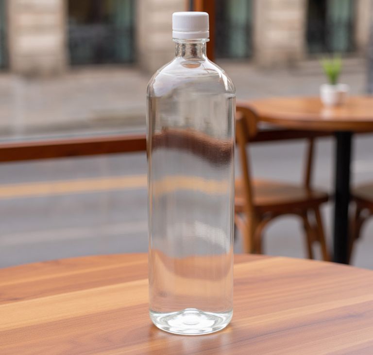 Clear light‑blue bottle made from Eastman recycled‑content PET, designed for cosmetic packaging.  