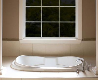 Interior view of Gila® Privacy Control Black Window Film on bathroom window