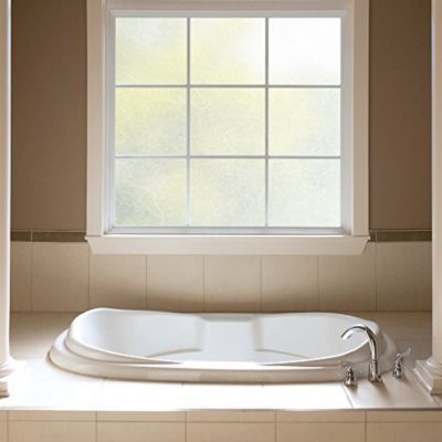 Interior view of Gila® Privacy Control Rice Paper Window Film on bathroom window