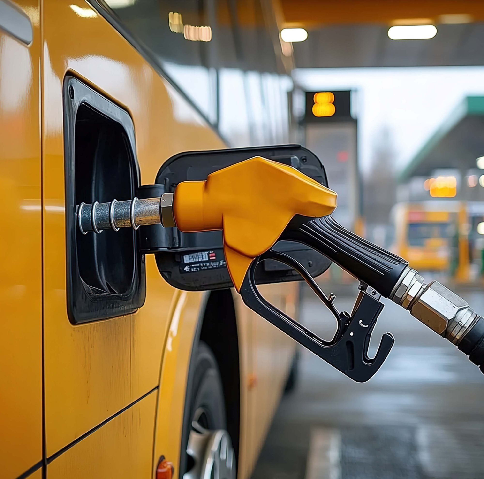 A closeup of a gas pump refueling a car.  