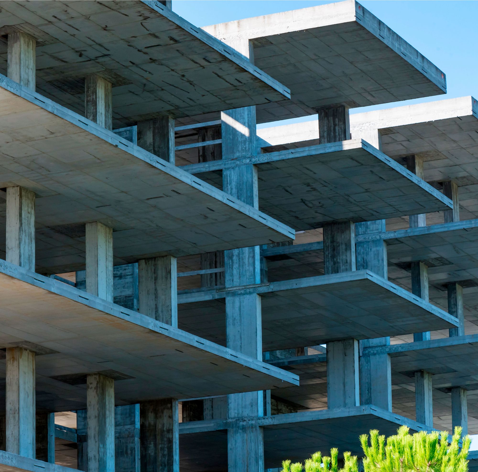 The exterior of a concrete building. 