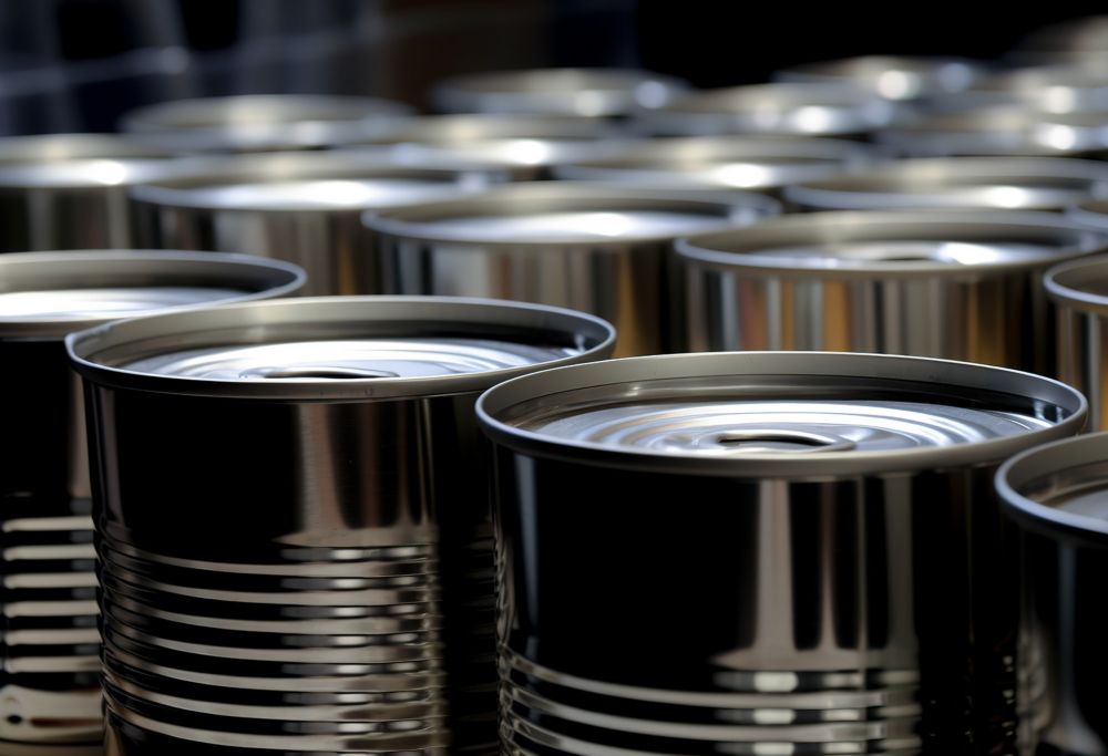 Rows of sealed cans. 