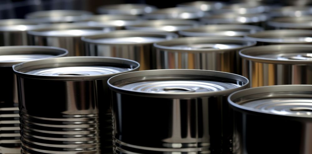 Rows unopened aluminum cans. 