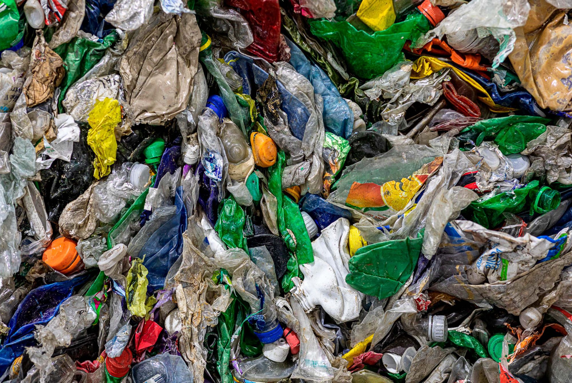 Big pile of used empty plastic bottles 