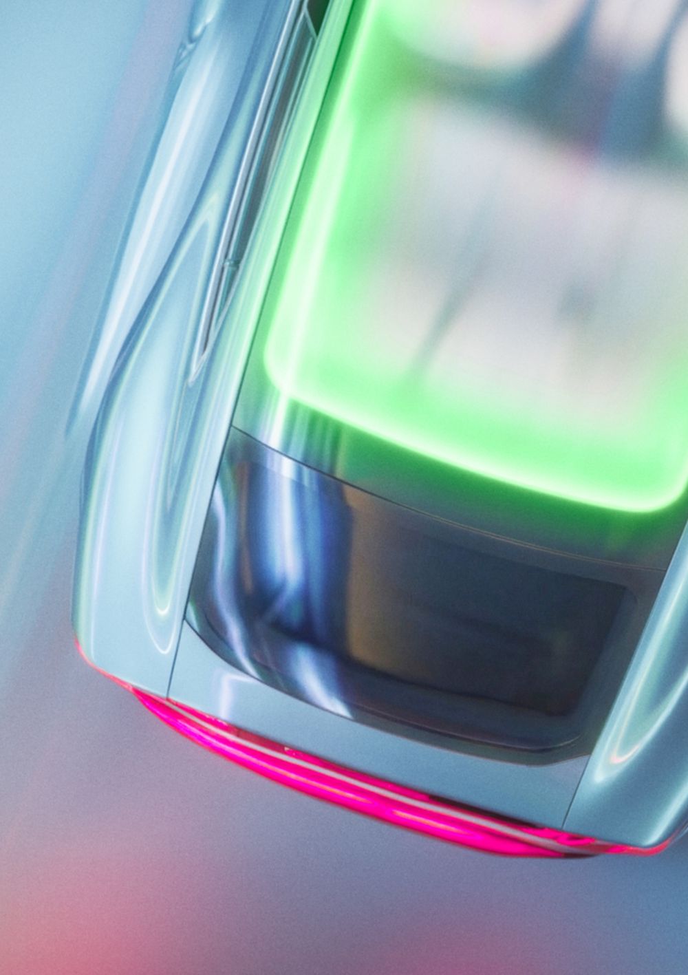 Sports car with green highlighted sunroof 