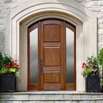 Exterior view of Gila® Ice Chips Sidelight Decorative Window Film on front door